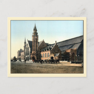 Antikes 1890 Foto Brügge Bahnhof Postkarte