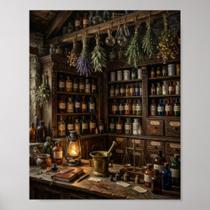 Antikes Apotheken-Kräuterkundler-Botanik-Buch Poster