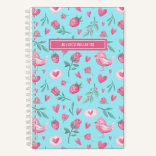 Antikes Aquarell-Blumenmuster mit rosa Rosen und V Notizbuch