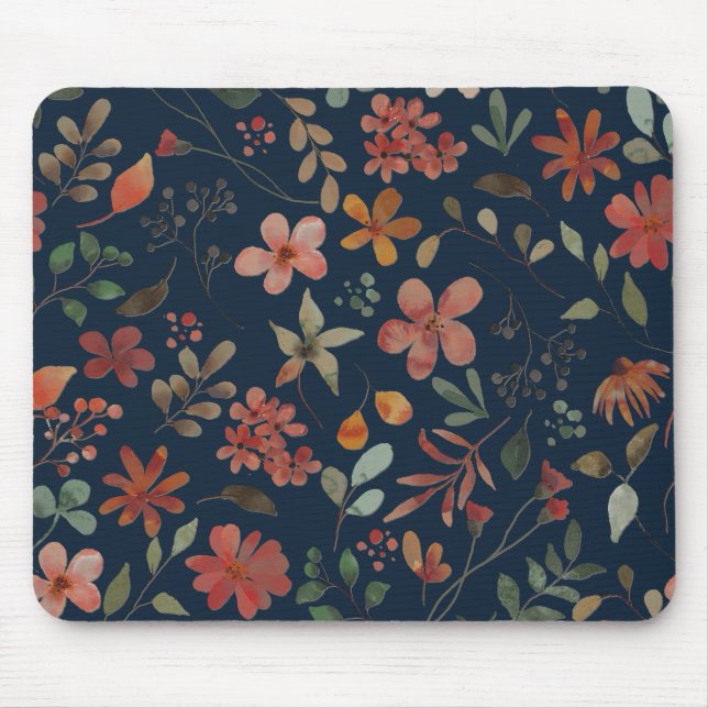 Antikes Aquarell Druckflora auf Marine Mousepad (Vorne)