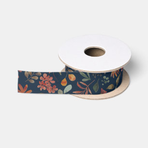 Antikes Aquarell Druckflora auf Marine Satinband