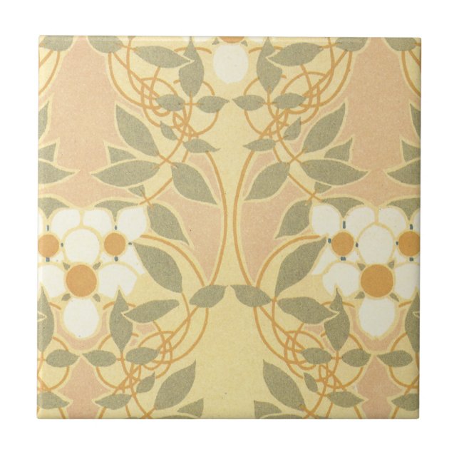 antikes Art Deco Blumenmuster Fliese (Vorderseite)