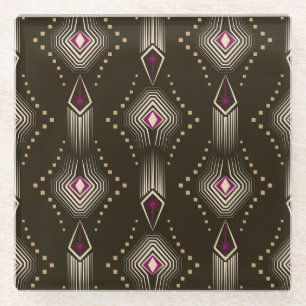 Antikes Art Deco Geometrisches Ornament Glasuntersetzer