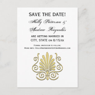 Antikes Art Deco Gold Plume Arabesque Ankündigungspostkarte