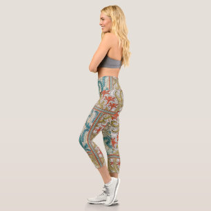 Antikes Art Nouveau-Daffodil-Muster Verneuil Capri Leggings