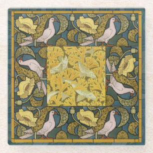 Antikes Art Nouveau Fisch Taube Muster Verneuil Glasuntersetzer