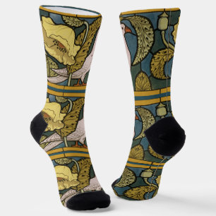 Antikes Art Nouveau Fisch Taube Muster Verneuil Socken