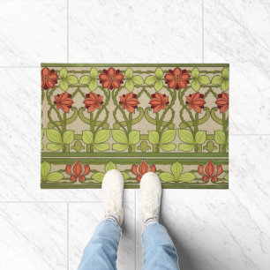 Antikes Art Nouveau Muster in Salbeigrün mit Blume Fußmatte