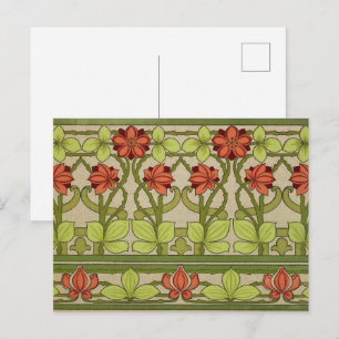 Antikes Art Nouveau Muster in Salbeigrün mit Blume Postkarte