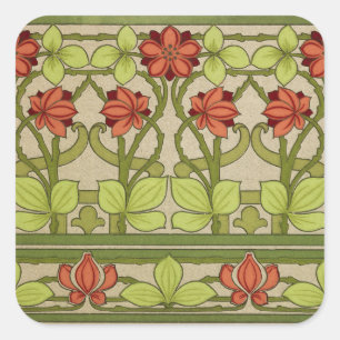 Antikes Art Nouveau Muster in Salbeigrün mit Blume Quadratischer Aufkleber