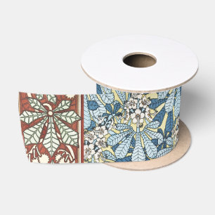 Antikes Art Nouveau Muster mit Kastanienblüten Satinband