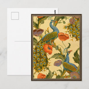 Antikes Art Nouveau Pfau Mohn Blumenmuster Postkarte