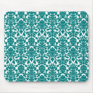 Antikes, aufwendiges, florales, türkises Damast-Ma Mousepad