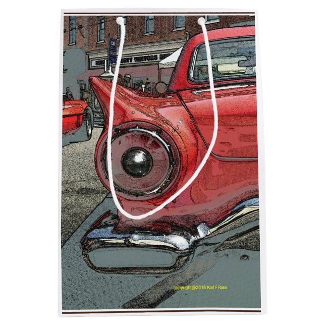 Antikes Auto als Kunstgeschenktasche Mittlere Geschenktüte (Vorderseite)