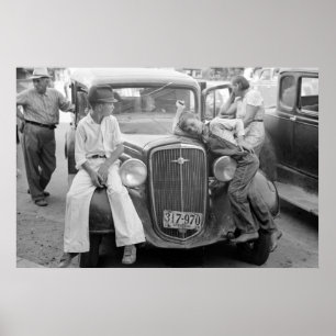 Antikes Auto, Familie der Großen Depression, 1930e Poster