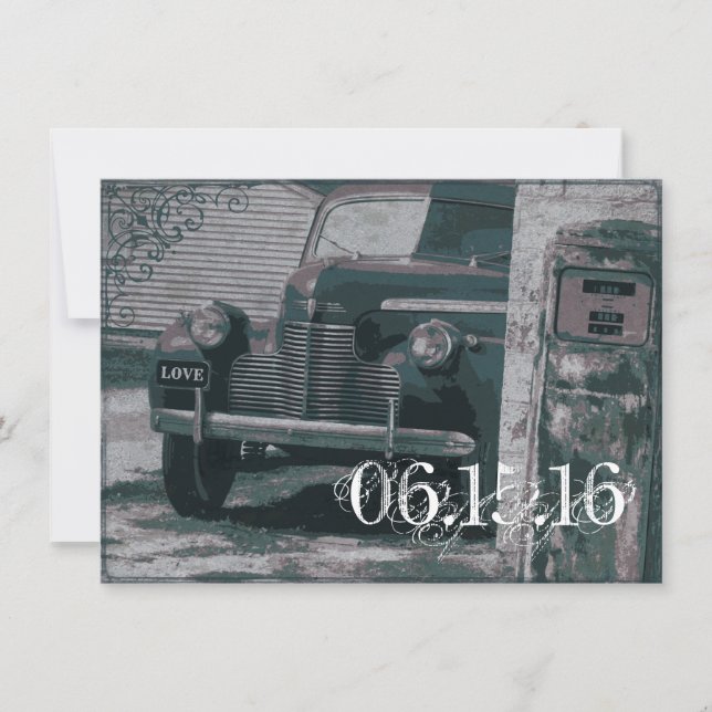 Antikes Auto-Gas-Pumpen-Vintage Einladung (Vorderseite)