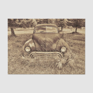 Antikes Auto im Landhausstil Sepia Braun Decoupage Seidenpapier