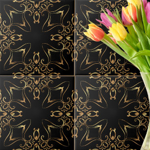 Antikes Barock-Gold- und Schwarz-Muster Fliese