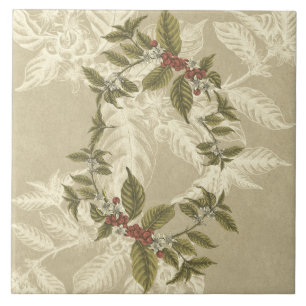 Antikes Beige Grün Gold Blume Fliese