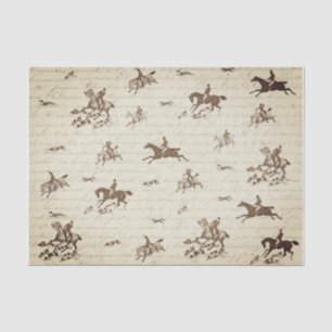 Antikes Beige Pferde Hunde Fuchsjagd Schrift Seidenpapier