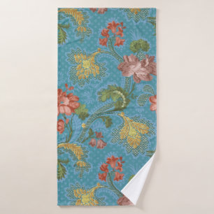 Antikes Blau Damast Blumen Gold Brokat Design Badhandtuch Set