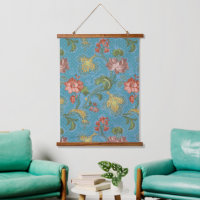 Antikes Blau Damast Blumen Gold Brokat Design