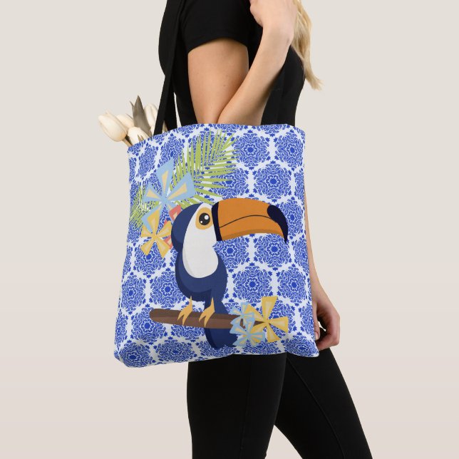 Antikes Blau Damast Tasche (Von Nahem)