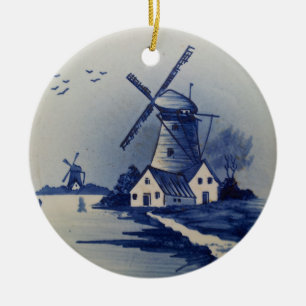 Antikes Blau und Weiß Delft Keramik Ornament