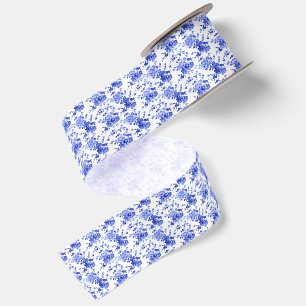 Antikes blau-weißes Blumenmuster Satinband