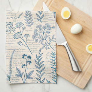 Antikes Blaue Wildblumen Französische Toile-Muster Geschirrtuch