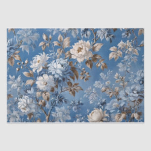 Antikes blaues Blumenmuster toile de jouy Seidenpapier