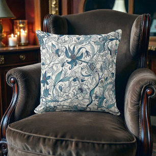 Antikes Blaues Blumenmuster von William Morris im Kissen