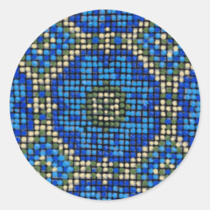 Antikes blaues Mosaikmuster Runder Aufkleber