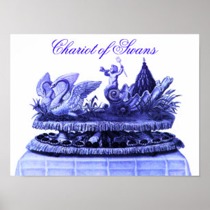 ANTIKES BLAUES SCHWANEN-GESPANN UND CUPCAKES POSTER