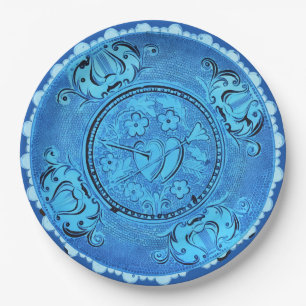 Antikes Blauglas Romantisches Herz Faux-China Pappteller