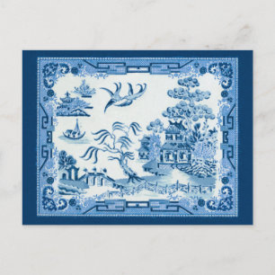Antikes Blue Willow Postkarte
