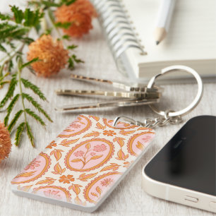 Antikes Blumen-Cameo-Muster in Rosa und Orange Schlüsselanhänger