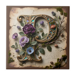 Antikes Blumen-Opaleszent-Initial P-Monogramm Fliese