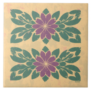 Antikes Blumen-Schablone Fliese