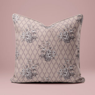 Antikes Blumen-Toile-Wurfkissen in Beige-Rosa Kissen