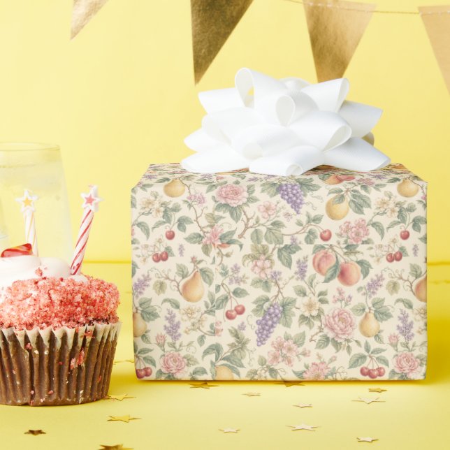 Antikes Blumen- und Fruchtmuster Geschenkpapier (Geburtstagsparty)