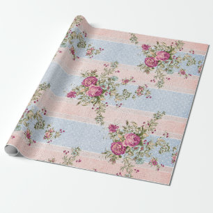 Antikes Blumen- und Streifen-Geschenkpapier Geschenkpapier