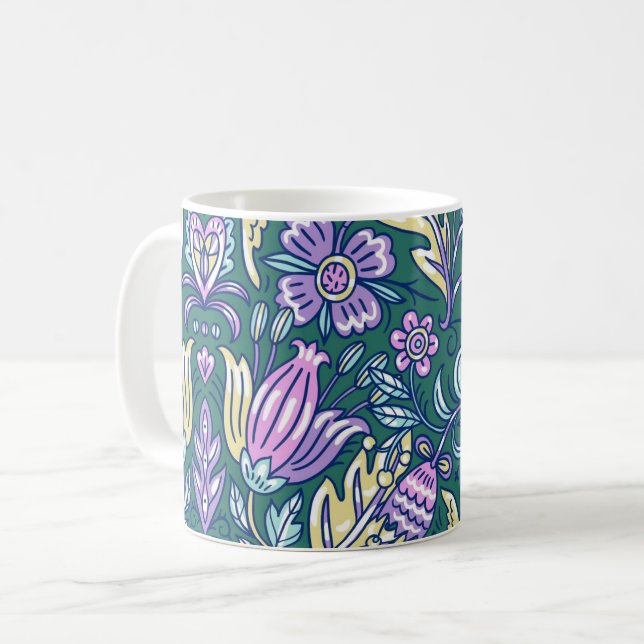 Antikes Blumen- und Vögelmuster Kaffeetasse (Vorderseite Links)