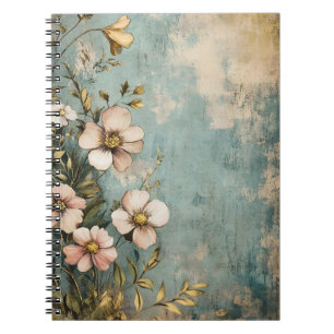 Antikes Blumendesign mit texturierter oder gealter Notizblock