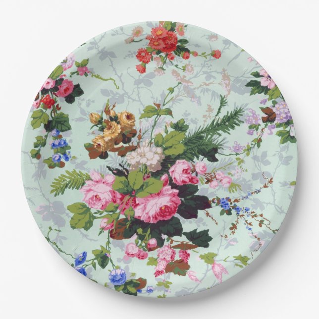 Antikes Blumengarten-Muster Pappteller (Vorderseite)