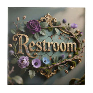 Antikes Blumengold-Toilettentürschild Fliese