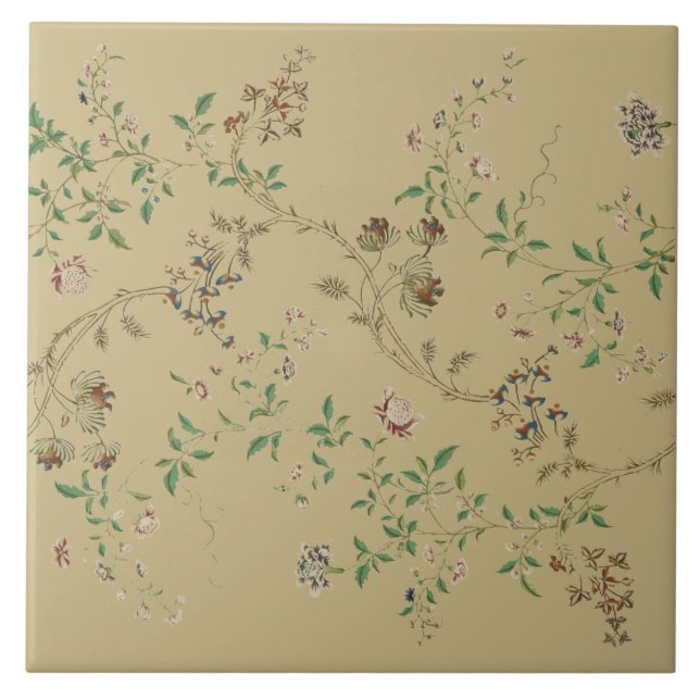 Antikes Blumenmuster aus dem 18. Jahrhundert Print Fliese (Vorderseite)