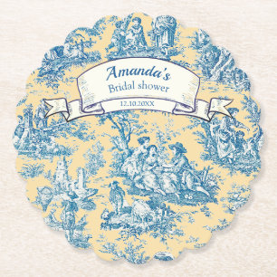 Antikes Blumenmuster gelb türkise Toile de Jouy Untersetzer