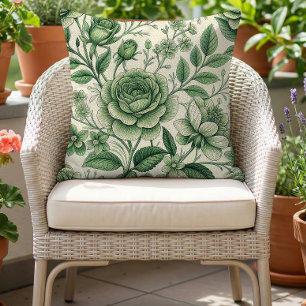 Antikes Blumenmuster Grün Beige Kissen