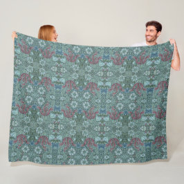 Antikes Blumenmuster Grün Blau Rot Weiß Fleecedecke
